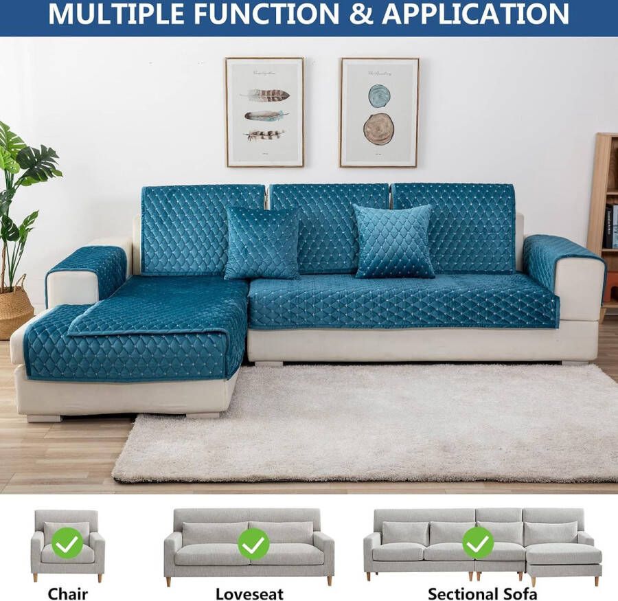 Decoratief kussen bankovertrek 3-zits anti-slip bankovertrek voor L-vorm chaise longue hoekbank 2-zits hoezen woonkamer stoel honden huisdieren blauw 45 x 45 cm (slechts 1 stuk) - Foto 2