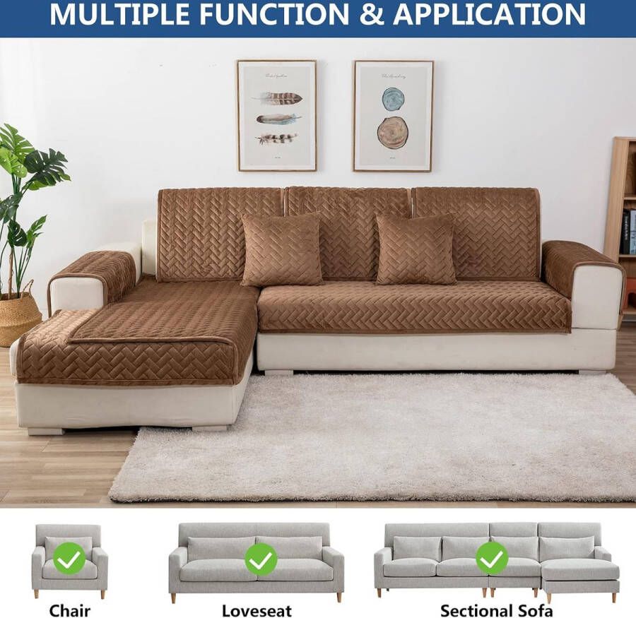 Decoratief kussen bankovertrek 3-zits anti-slip bankovertrek voor L-vorm chaise longue hoekbank 2-zits hoezen woonkamer stoel honden huisdieren bruin 45 x 45 cm (slechts 1 stuk)