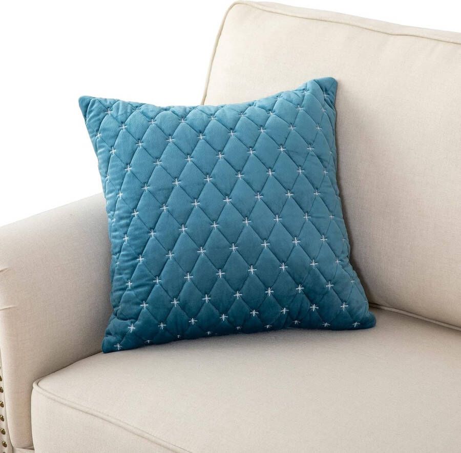 Decoratief kussen bankovertrek 3-zits antislip bankovertrek voor L-vorm bankbeschermer chaise longue hoekbank 2-zits hoezen woonkamer stoel honden huisdieren blauw 45 x 45 cm (slechts 1 stuk)