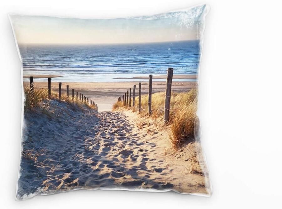 Decoratief Kussen voor Bank en Lounge 40 x 40 cm in Beige en Blauw