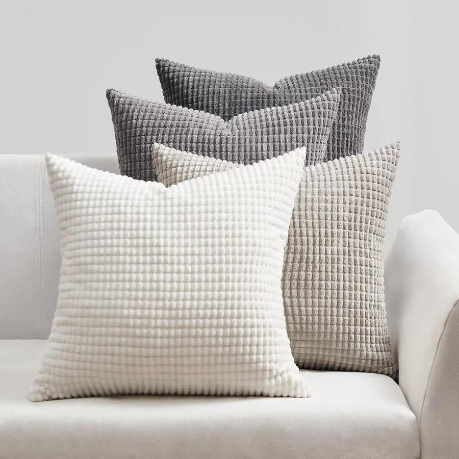 40 x 40 cm Kussensloop Grijs Beige Kleurverloop Ribfluweel Korrelpatroon Decoratief Leeskussen Zetel Slaapkamer Woonkamer Tuin Bed Set van 4