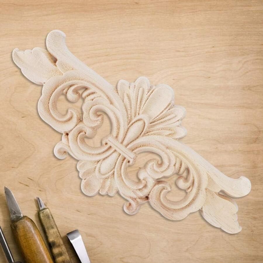 Decoratief Lijstwerk voor Meubels Houten Stickers voor Meubels Bloem Gesneden Lange Onlay Applique Carving Sticker Meubeldecoratie 16 * 7.5CM 2 Stuks