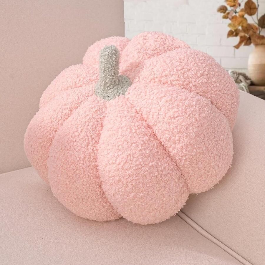 Retadou Halloween Pompoenkussen roze pompoenvorm decoratief kussen herfst sierkussen esthetisch bankkussen teddyfluwelen kussen pluche bed knuffelkussen rond voor kinderen slaapkamer cadeau