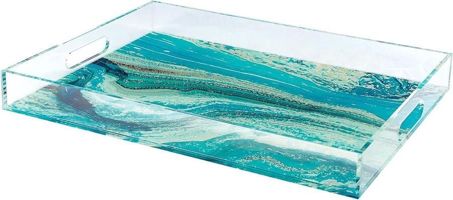 Decoratief rechthoekig acryl dienblad met blauw melkwegpatroon voor salontafel thee koffie drankenontbijt & eten (YGC010)