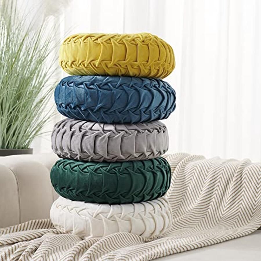 Decoratief Rond Fluwelen Sierkussen 38x38 cm voor Bank of Stoel Pompoenvormig Kussen (Roze)