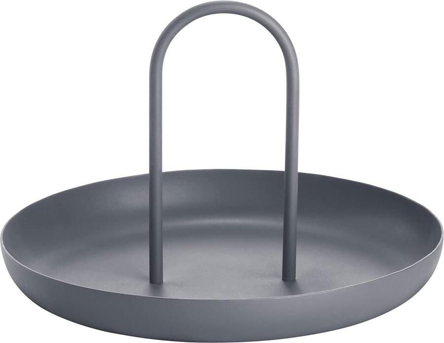 Decoratief rond metalen dienblad voor eettafel 20 cm diameter 13 cm hoogte koel grijs