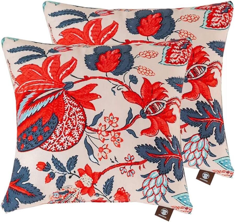 Decoratief sierkussen 2-pack (met hoes en inzetstukken) 45 x 45 cm zacht kussen met wasbare hoezen microvezelvulling voor binnen buiten woondecoratie woonkamerbank bed blauwe en rode