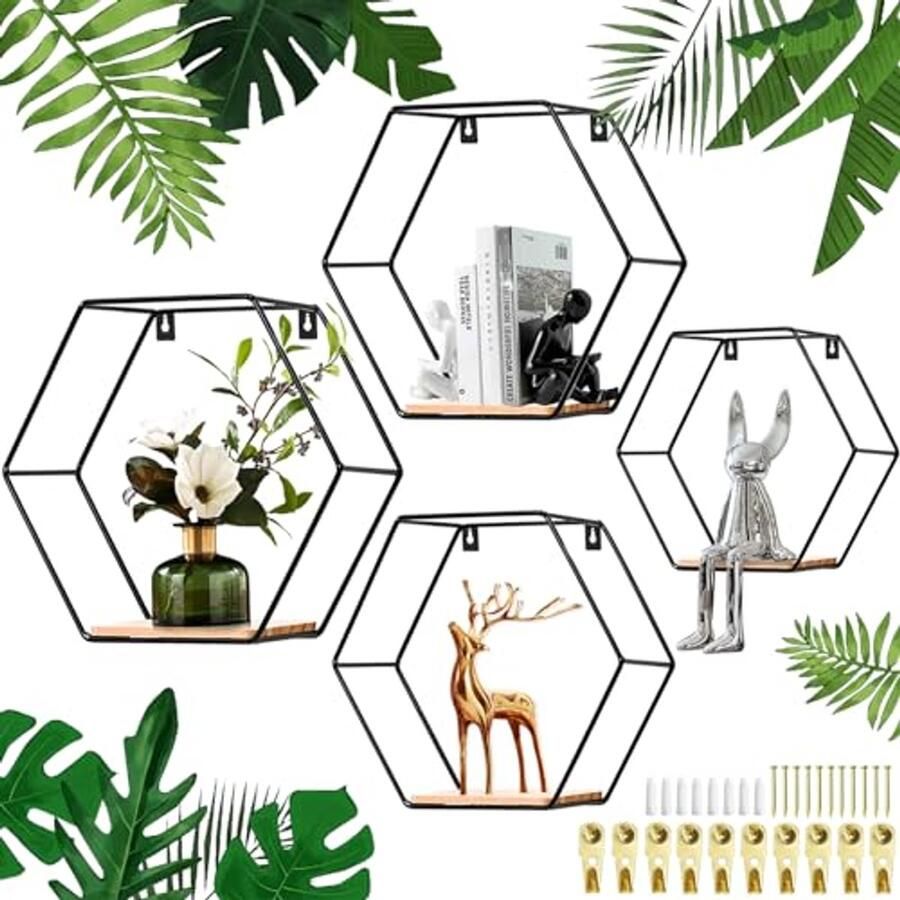 Decoratief Zeshoekig Wandrek Geometrisch Wandopslag voor Slaapkamer en Woonkamer