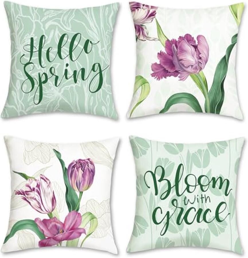 Decoratieve Bloemen Kussenslopen 45 x 45 cm Set van 4 Zachte Fluwelen Kussenslopen voor Bank en Tuin