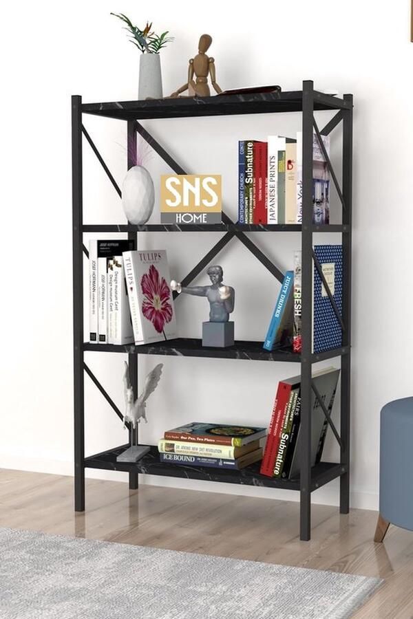 Bofigo Decoratieve Boekenkast met 4 Planken Metalen Boekenkast 66 x 34 x 121 cm Bendir Zwart 4 Planken
