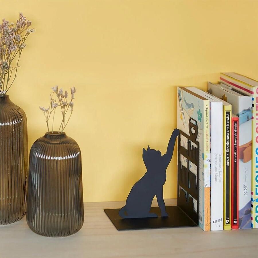Decoratieve zwarte boekensteunen Fishing Cat Boekenkast decoratie met kat HTML content nodig boeksteun
