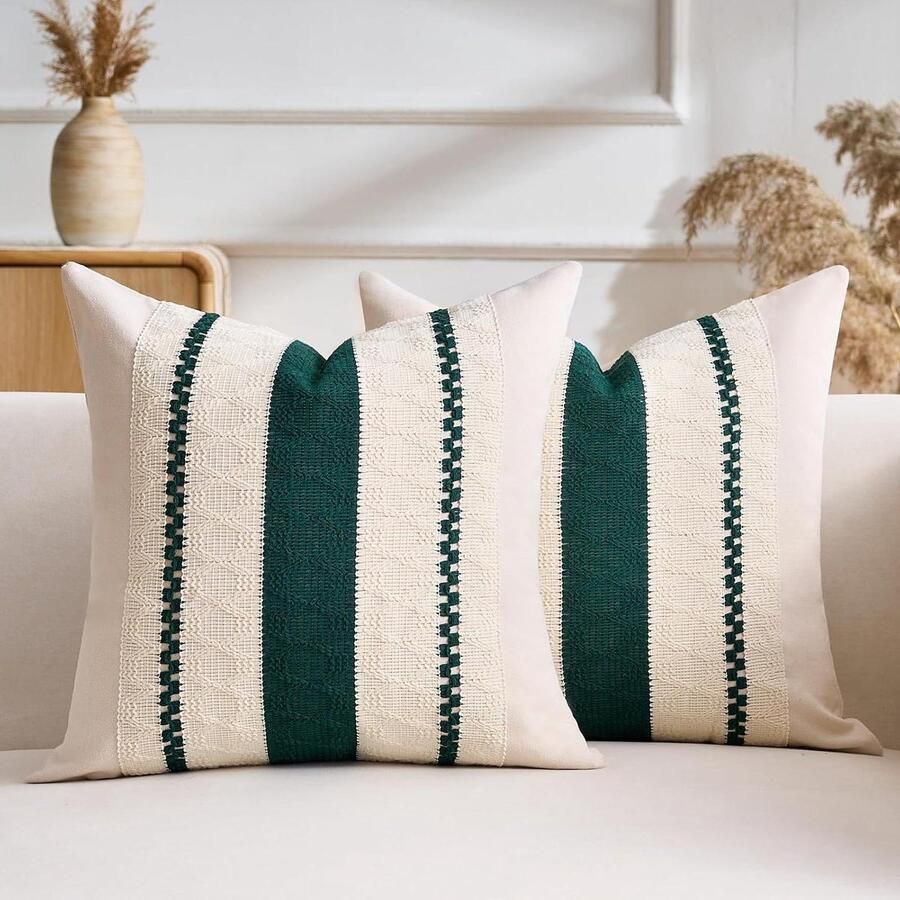 Decoratieve Boheemse kussenslopen van katoen en linnen in groen gevlochten retro design Elegante decoratie voor woonkamer en tuin stoelen