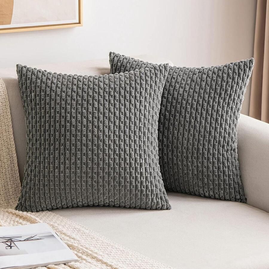 Decoratieve Corduroy Fluwelen Kussensloop Moderne Bankkussens Zacht voor Bank Woonkamer Slaapkamer Set van 2 50 x 50 cm Donkergrijs