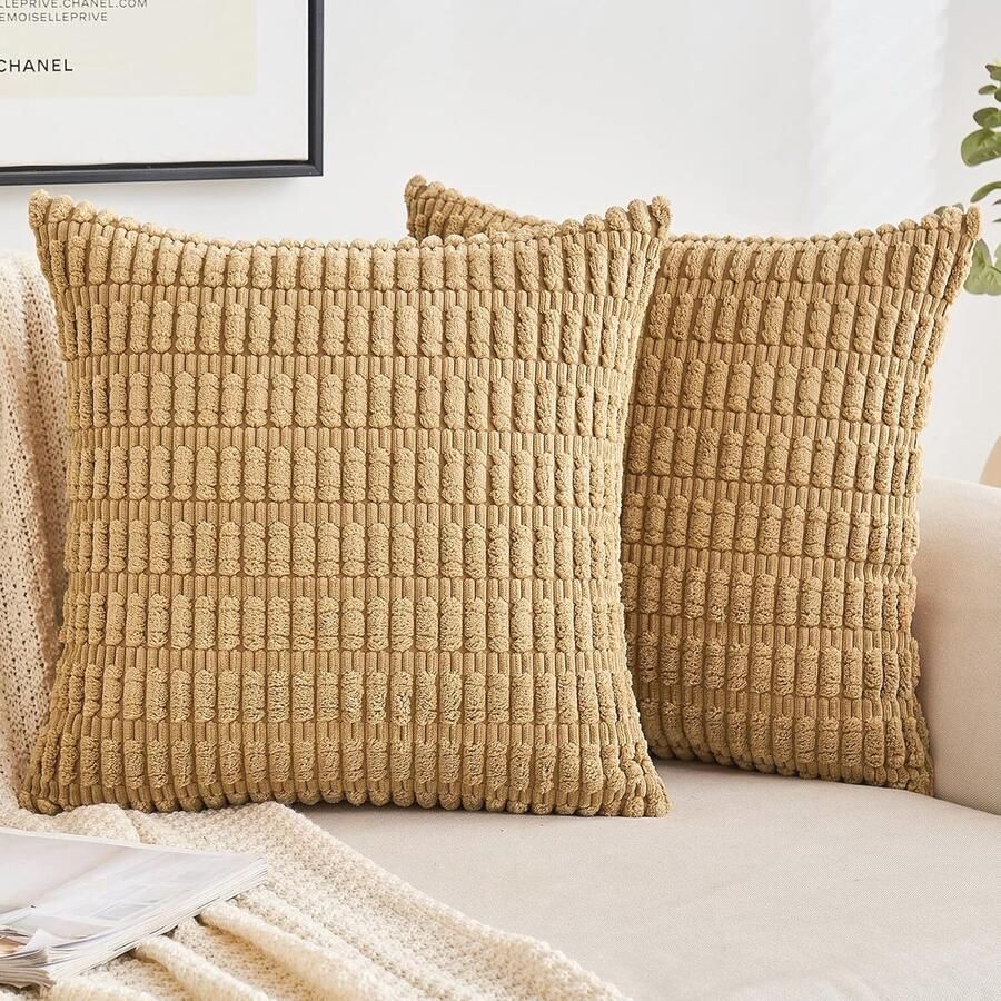 Decoratieve Corduroy Kussenhoezen 40 x 40 cm Set van 2 Zachte Sierkussens voor woonkamer bank en slaapkamer Boho Decoratie in Camel
