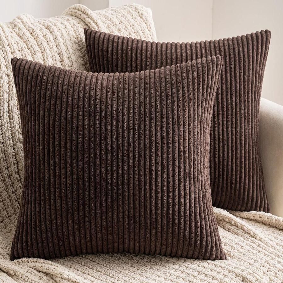 Decoratieve corduroy kussenslopen bruin set van 2 50 x 50 cm voor bank in woonkamer
