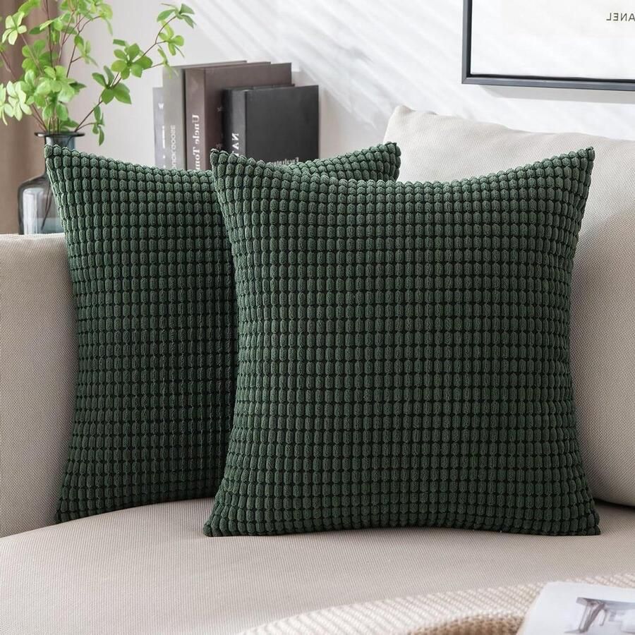 Decoratieve corduroy kussenslopen set van 2 20 x 20 inch donkergroen bank slaapkamer home gestreept effen vierkant 50 cm x 50 cm