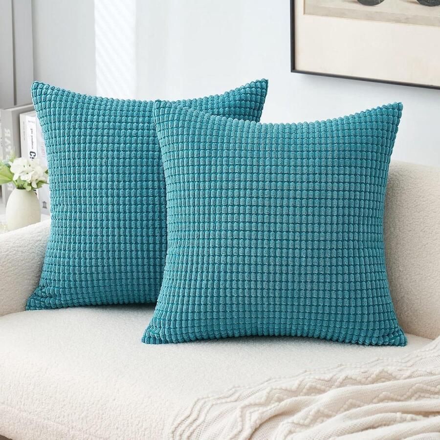 Decoratieve corduroy kussenslopen Set van 2 Blauwgroen 40 x 40 cm Effen Rechthoekig Voor bank thuis slaapkamer