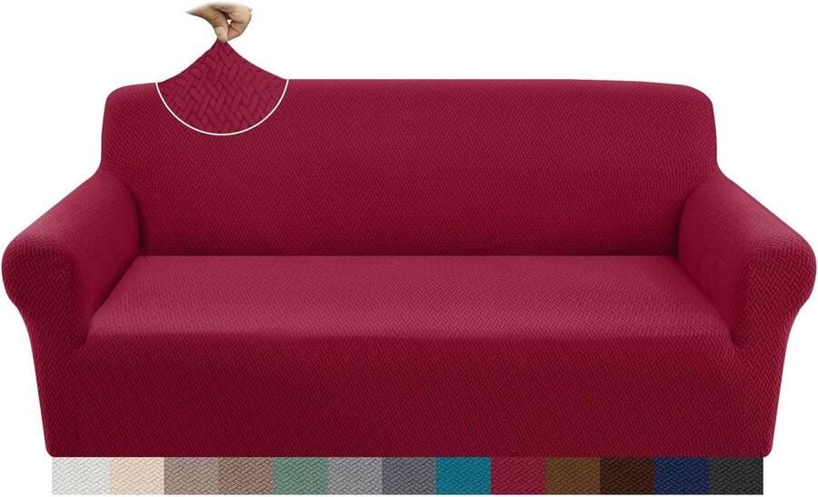 Jacquard stretch bankovertrek 3-zits superzacht antislip universeel elastisch vier seizoenen honden katten huisdieren wijnrood