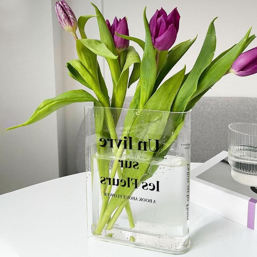 Decoratieve Flower Vase Acryl Boek Vaas voor Boekenkast en Woondecoratie