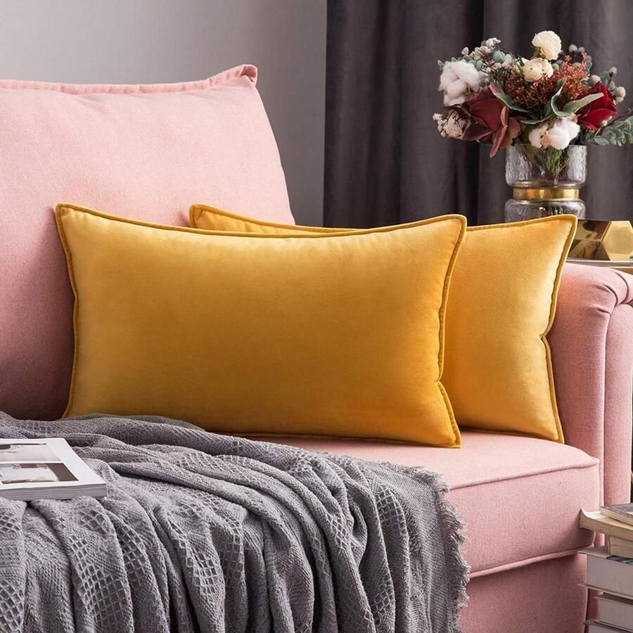 Decoratieve fluweelzachte kussenslopen vierkant onzichtbare rits woonkamer bank slaapkamer goud set van 2 30 x 50 cm kussensloop 30x50