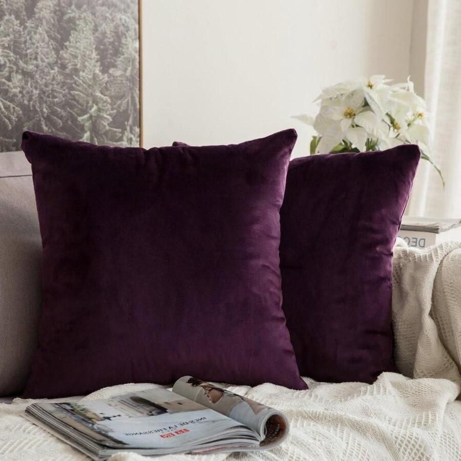 Decoratieve fluweelzachte luxe kussenslopen set van 2 paars 50 x 50 cm onzichtbare rits woonkamer bank slaapkamer