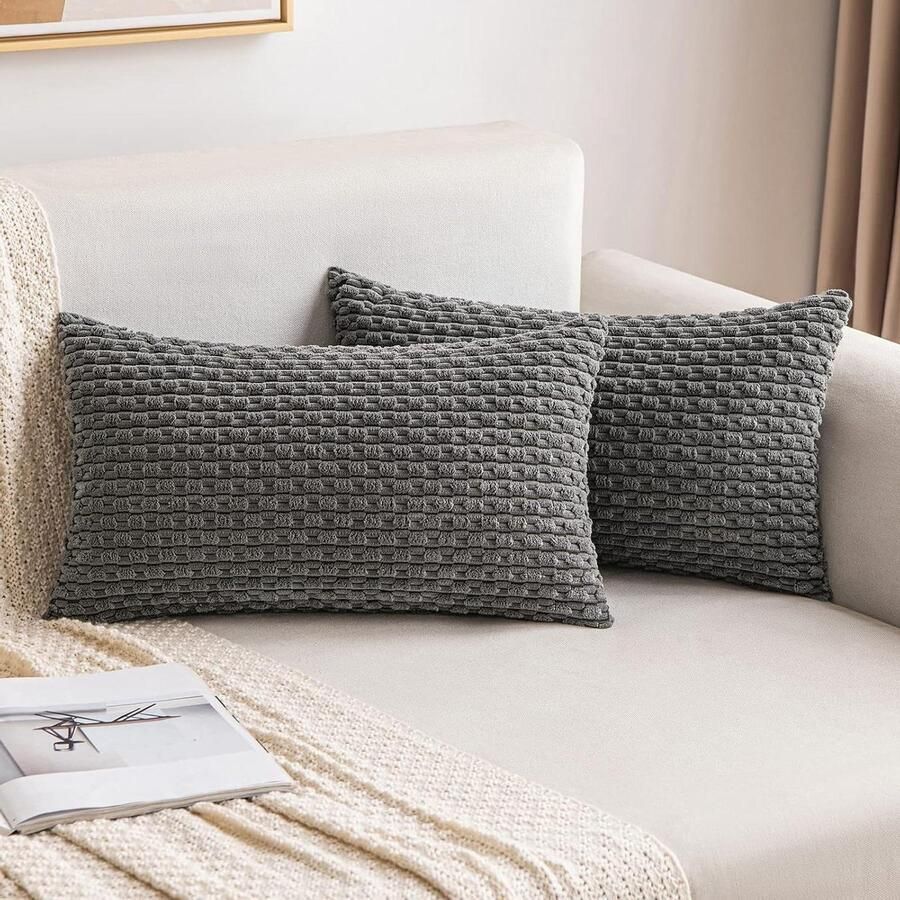 Decoratieve fluwelen geribbelde kussenhoes voor bank superzacht en modern 40 x 60 cm 2 stuks donkergrijs kussenhoes 60x60