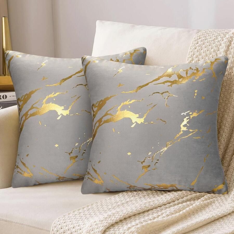 Decoratieve fluwelen kussenhoezen 45x45 cm met gouden marmerpatroon voor bank en slaapkamer