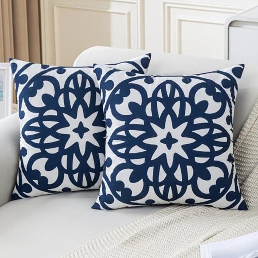 Decoratieve Fluwelen Kussenslopen 50 x 50 cm Marineblauw Boho Mandala Set van 2 voor Woonkamer en Bank