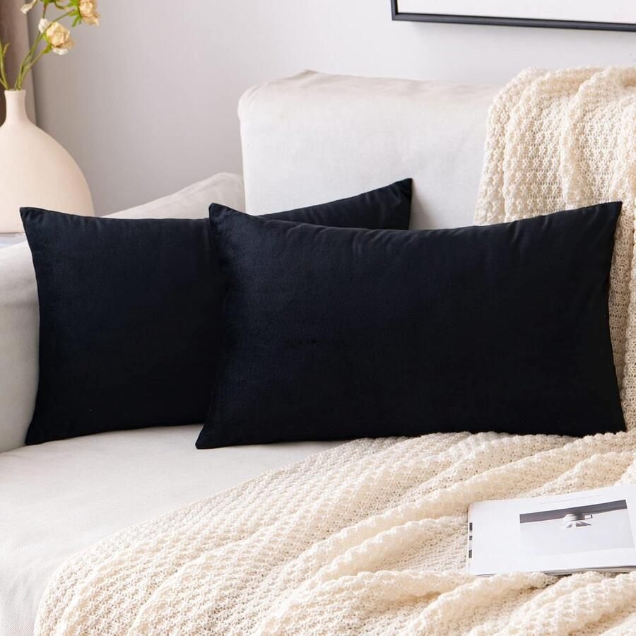 Decoratieve fluwelen kussenslopen set van 2 Zwart 30 x 50 cm voor bank en slaapkamer