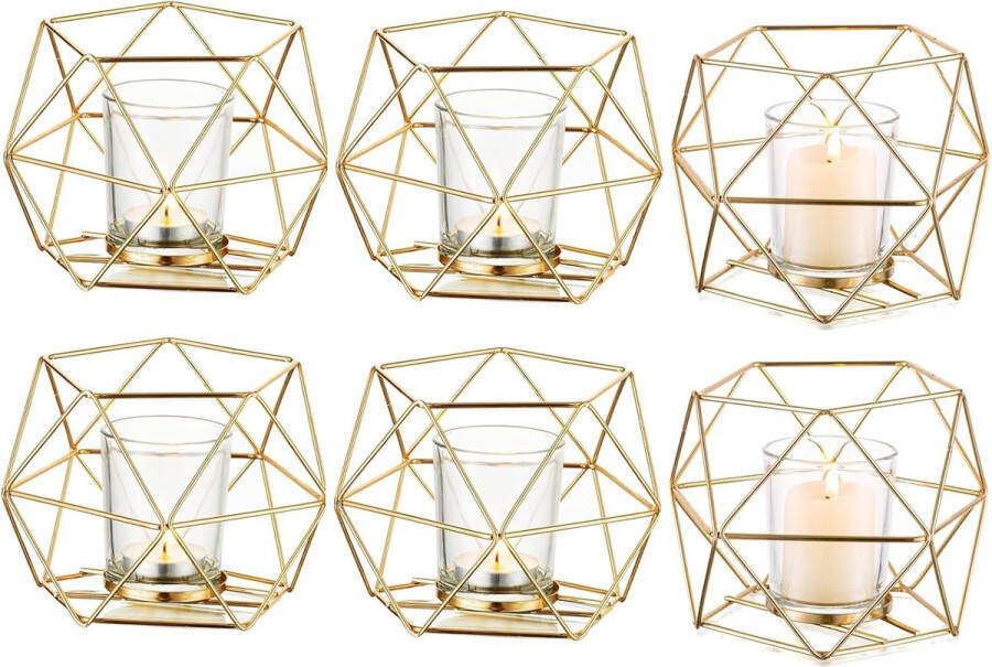 Decoratieve gouden kaarsenhouder bruiloft tafeldecoratie: set van 6 theelichthouders metaal gouden decoratie bruiloft geometrische lantaarn voor bruiloft decoratie tafel woonkamer slaapkamer