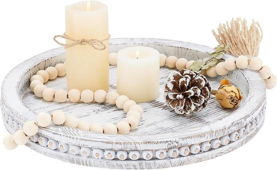 Decoratieve houten lade salontafel houten kralen witgekalkte boerderij kaarsenhouder rustiek huisdecor keuken aanrechtinstellingen