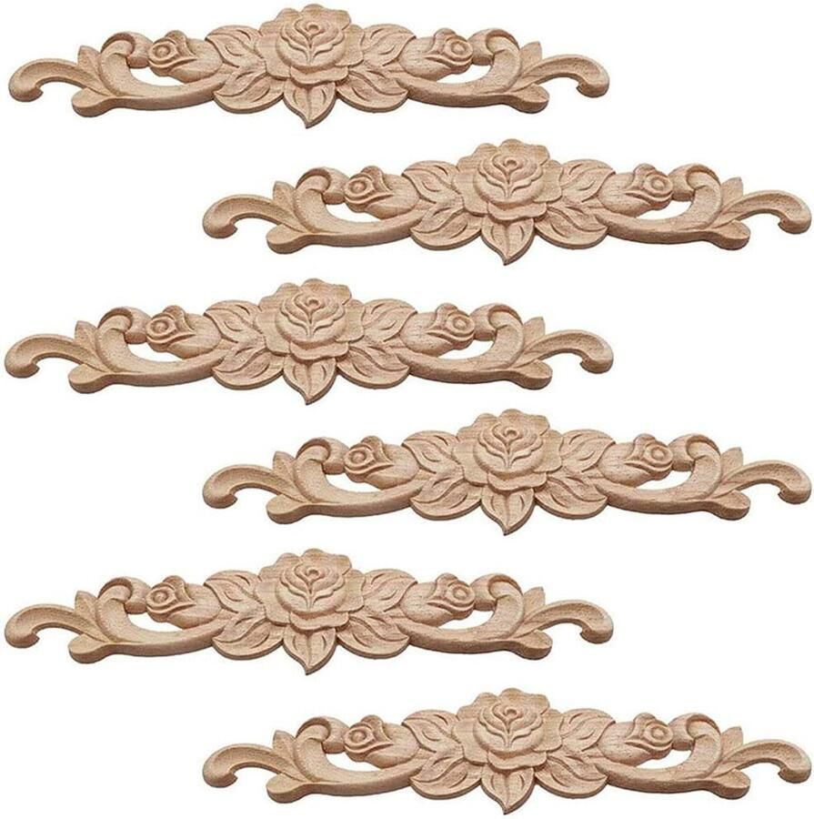 Decoratieve houten stickers 6 stuks sculptuur applique Onlay gesneden meubels Hout gesneden wandlamp voor decoratie meubels Kasten en ramen Ongeverfde muur