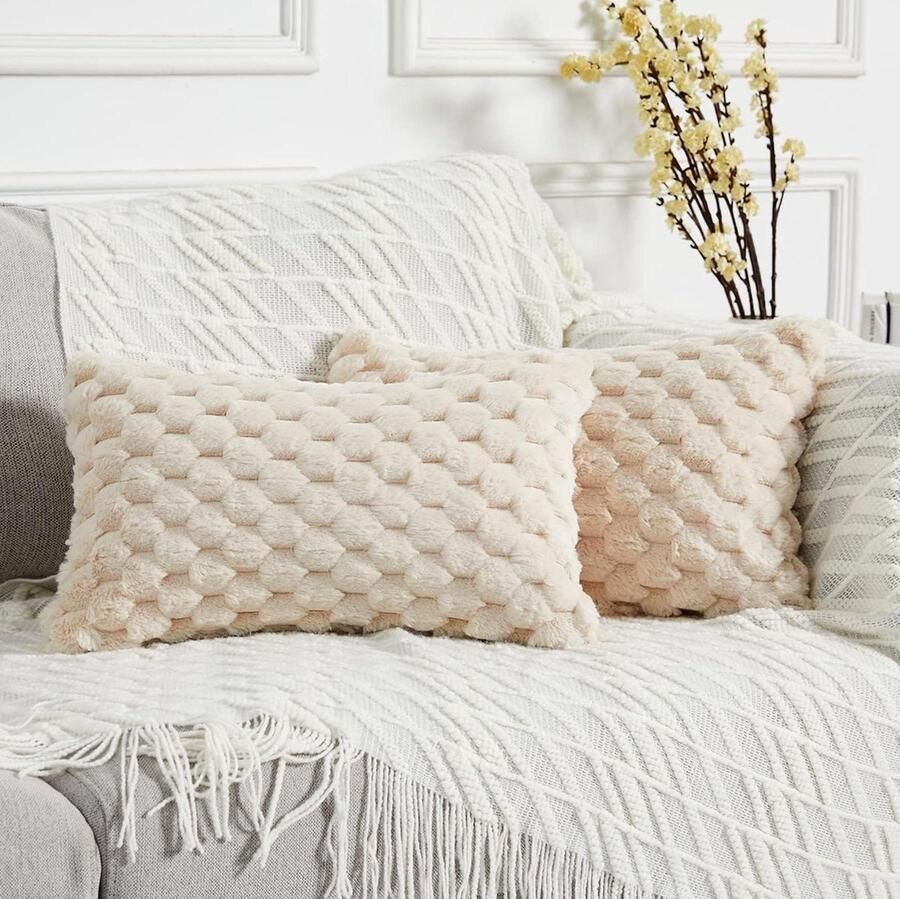 Senza Marchio Decoratieve imitatiebont kussenslopen Set van 2 beige 30 cm x 50 cm Effent design Zacht en knus Luxe uitstraling Voor bank bed woonkamer