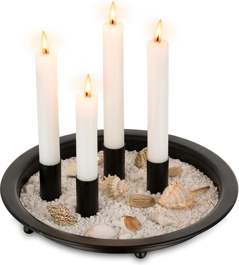 Decoratieve Kaarsenhouder Met 4 Magnetische Kandelaars Zwarte Pilaar Kaarsenhouder Ronde Metalen Kaarsenstandaard Voor Advent Kerst Halloween Kaarsenplaat Voor Salontafel Organisator 25cm