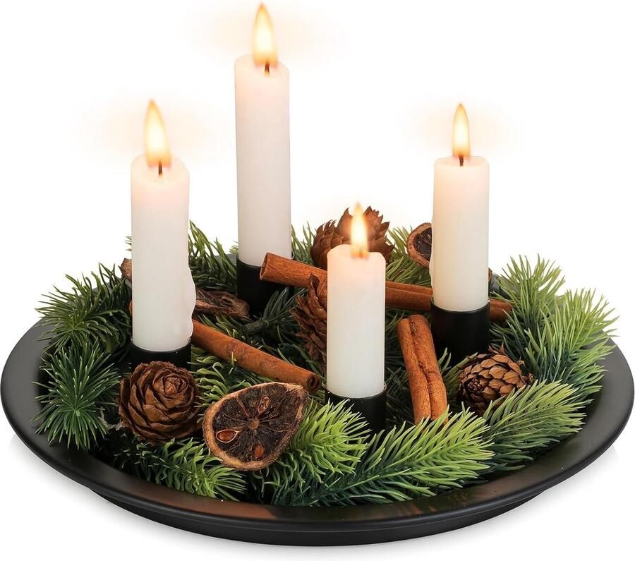 Decoratieve Kaarsenhouder Met 4 Magnetische Kandelaars Zwarte Pilaar Kaarsenhouder Ronde Metalen Kaarsenstandaard Voor Advent Kerst Halloween Kaarsenplaat Voor Salontafel Organisator 25cm