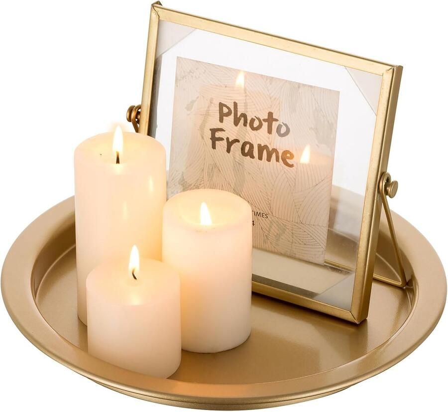 Kandelaar kaarsenbord 25 cm gouden kaarsenhouder voor stompkaarsen decoratief rond metaal decoratieve plaat kandelaar voor salontafel organizer kaarsenplateau voor eettafel badkamer