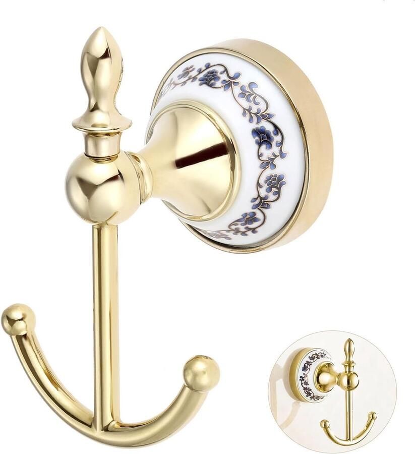 Decoratieve kapstokhaak vintage stijl 1 stuk blauw wit zinklegering keramiek 120x80x75 mm