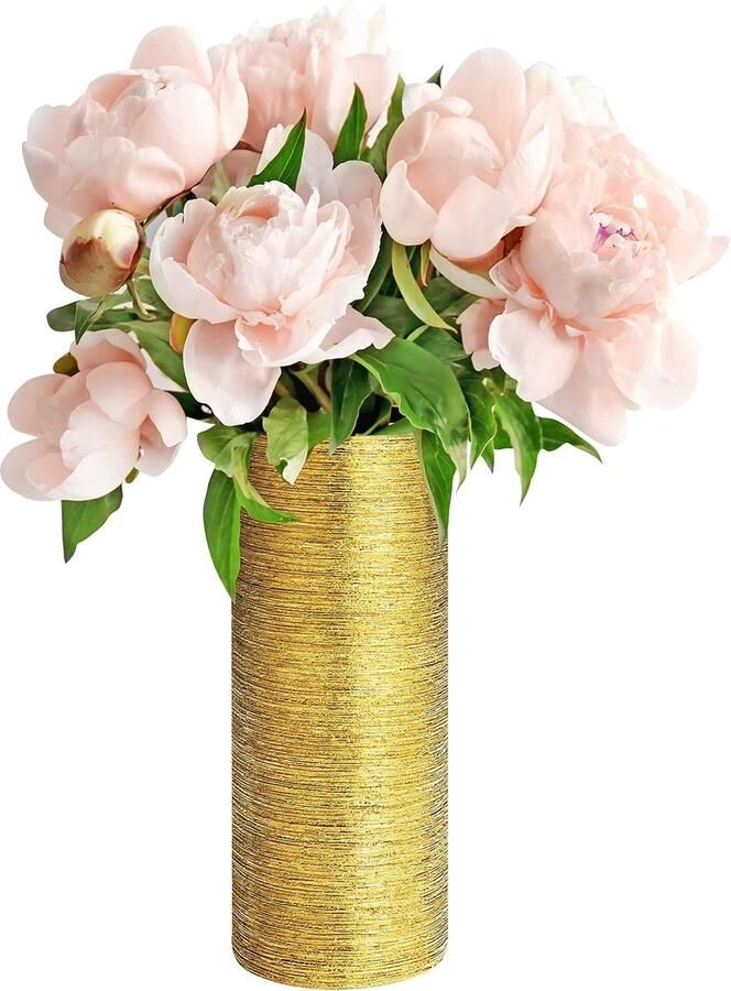 Decoratieve Keramische Vaas met Goudeffect – 29 5 cm Hoog voor Bloemen en Planten – Perfect voor Tafel Huwelijk en Kantoor