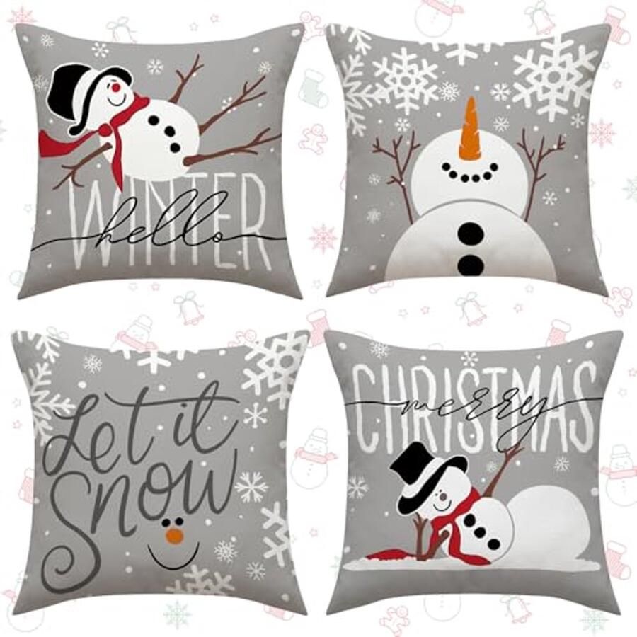 Decoratieve kerstkussenslopen 4 stuks met kerstmotief voor bank en slaapkamer