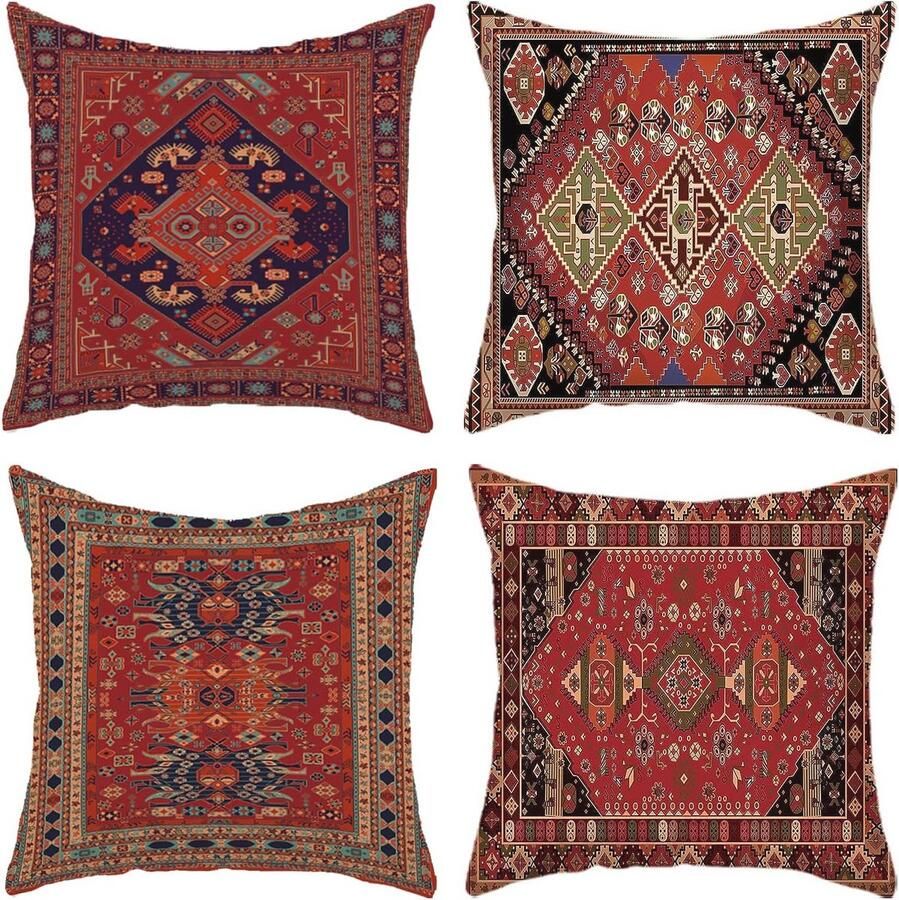 Decoratieve kussenhoezen 45 x 45 cm Set van 4 Boheemse stijl linnen kussenslopen voor bank en slaapkamer