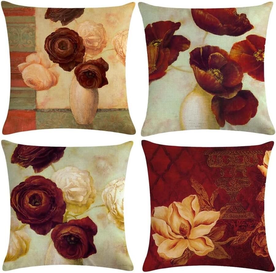 Decoratieve kussenhoezen set van 4 stuks 45 x 45 cm voor thuis en op de bank kantoor decoratieve kussenhoes van katoen en linnen 45 x 45 cm