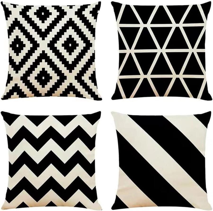 Decoratieve Kussenhoezen Set Zwart 45 x 45 CM Geometrisch Patroon Voor Buitenterras Tuinbank en Woonkamer