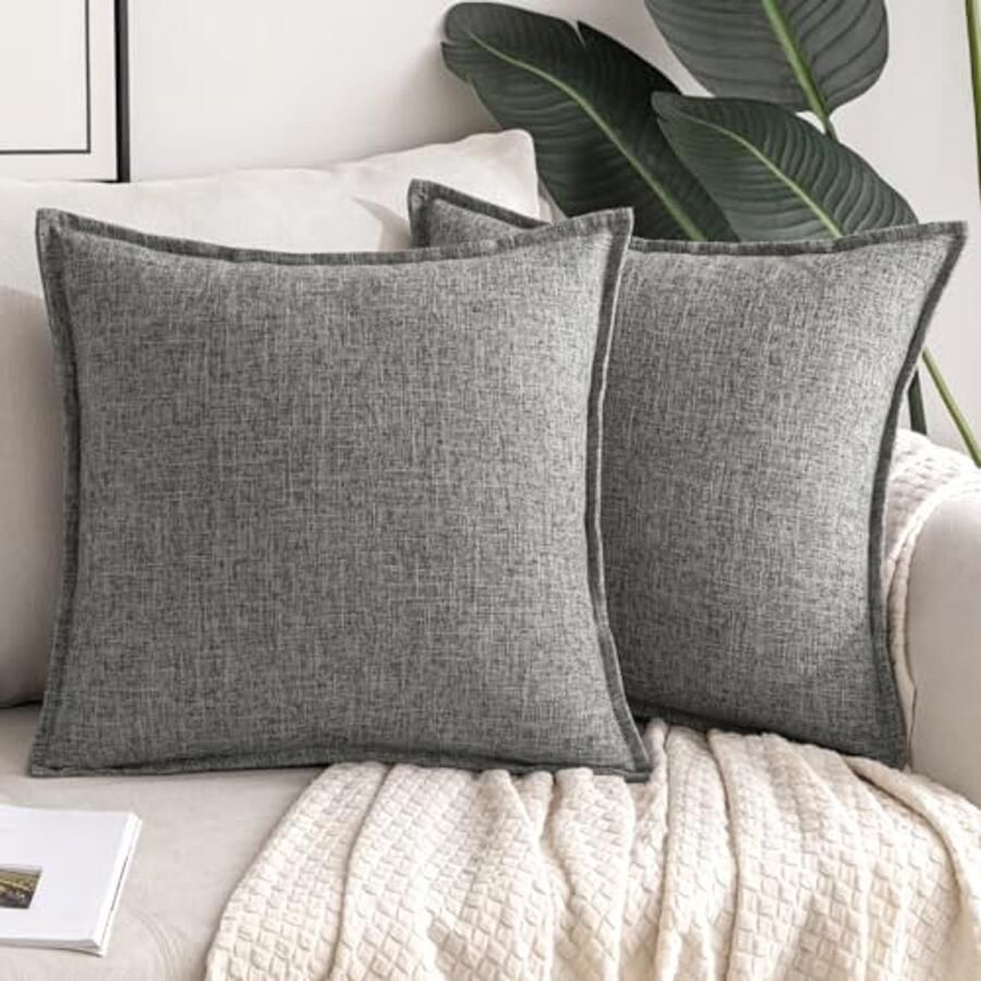Decoratieve Kussenhoezen voor Bank en Slaapkamer Modern en Duurzaam Grijze Linnen Kussenhoezen 2 Stuks 30 x 50 cm
