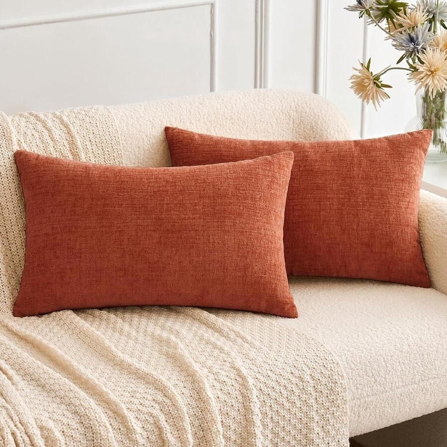 Decoratieve kussenhoezen zachte chenille kussenslopen woonkamer bank effen 30 x 50 cm oranje kussensloop 30x50