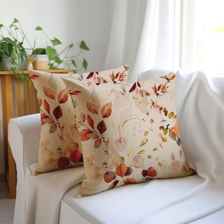 Decoratieve Kussensloop 50 x 50 cm L1 Oranje Digitaal bedrukt bloemkussen voor stoel zitting bed kantoor en huis (2)