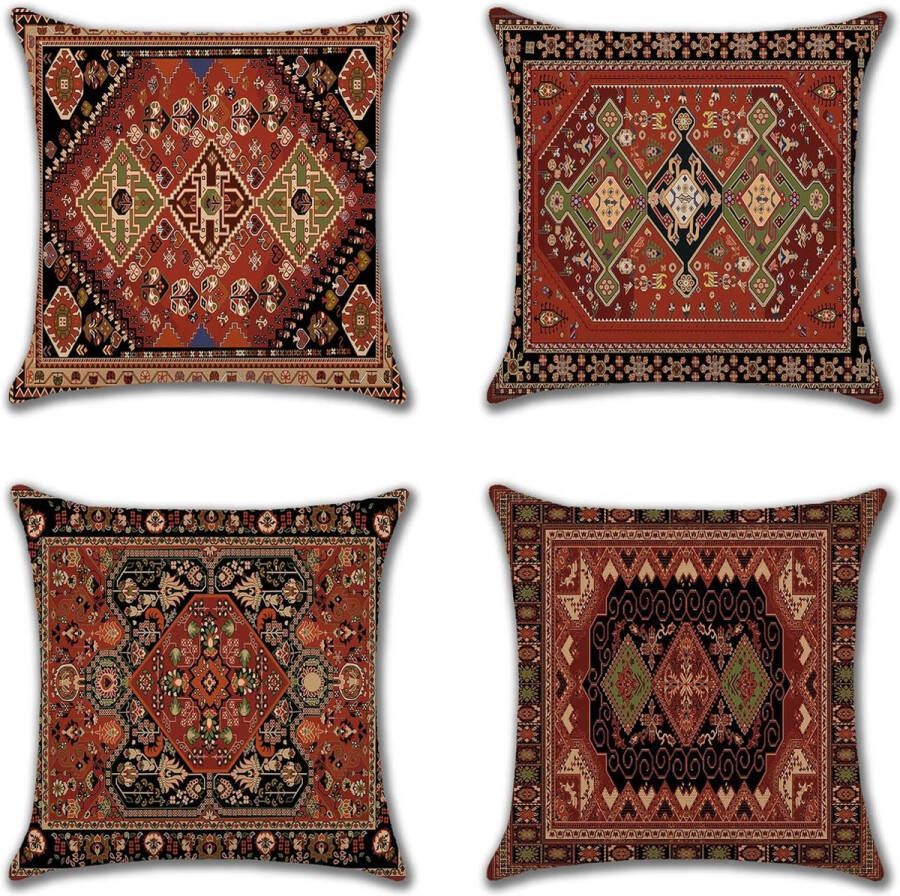 Voordeelset van 4 bohemian stijl-kussenslopen 50 x 50 cm bonengroen effen wollige kussenslopen corduroy kussenovertrek stijlvol en decoratief kussen decoratie voor bank slaapkamer woonkamer balkon