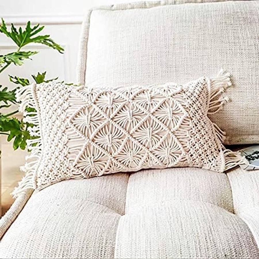Decoratieve kussensloop katoenen touw weven 1 stuk bankkussen kussensloop voor bank slaapkamer woonkamer zachte kussenhoes (zonder kussenkern) (30 x 50 cm)