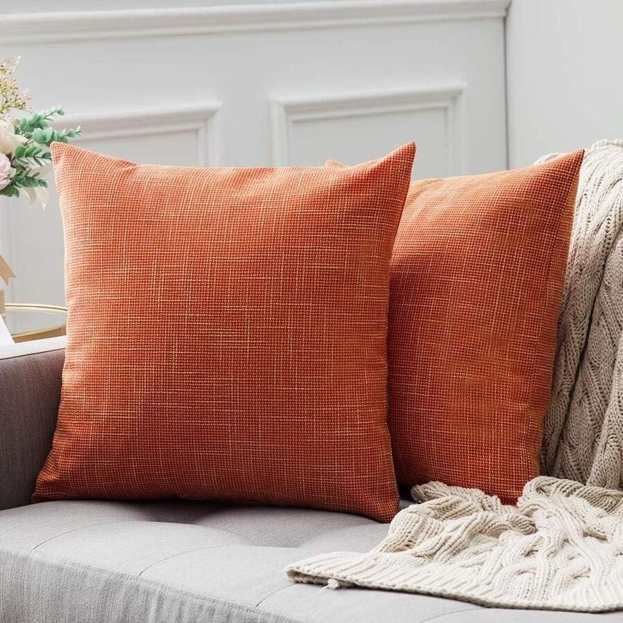 Decoratieve Kussensloop Linnenlook voor Bank en Slaapkamer Set van 2 Oranje 40 x 40 cm