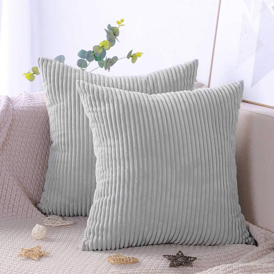 Decoratieve kussenslopen 60 x 60 cm corduroy effen kleur kussensloop zachte pluche kussenhoes set voor bank auto slaapkamer thuis sierkussenslopen (grijs 60 x 60 cm)