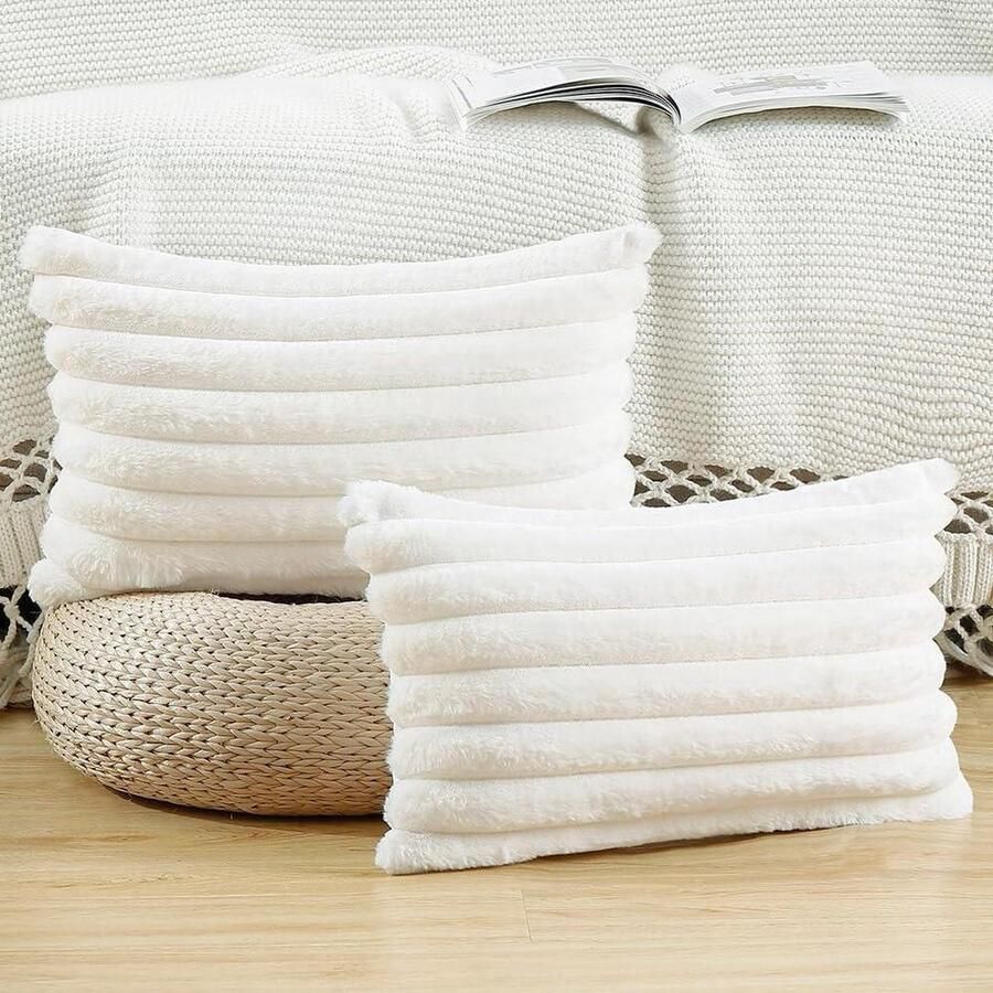Namaakwollen pluche decoratieve kussenslopen fluffy zachte kussenhoes voor bank set van 2 slaapkamer kussensloop 30x50 cm Crème wit kussensloop 30x50